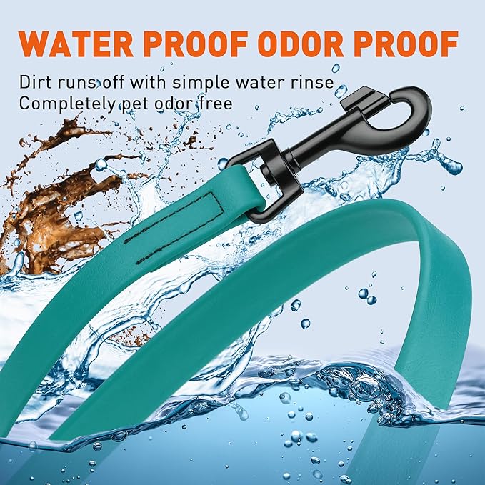 Dogline Biothane Waterproof Dog Leash Strong Coated Nylon Webbing with Black Hardware Odor-Proof Easy to Clean High Performance for Small or Large Dogs Made in USA 4 or 6 ft Lead, Blue Aqua