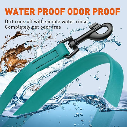 Dogline Biothane Waterproof Dog Leash Strong Coated Nylon Webbing with Black Hardware Odor-Proof Easy to Clean High Performance for Small or Large Dogs Made in USA 4 or 6 ft Lead, Blue Aqua