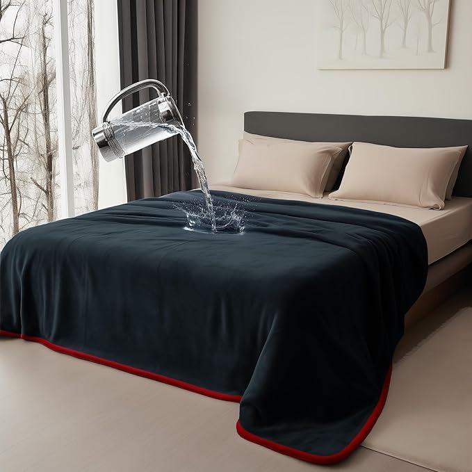 Bedding Aid Queen Size Waterproof Blanket – Stain-Proof, Spill-Proof Flannel Blanket for Bed, Couch, Kids & Pets Protection, Reversible Splash-Proof Design (Passion Red & Midnight Black, 80x90)