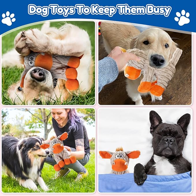 Squeaky Dog Toys, Tough Chew Toys for Dogs, Crinkle Interactive Squeaky Stuffed Dog Toy for Small Medium Large Breeds, Plush Dog Toy to Keep Them Busy, Pet Toys for Dogs