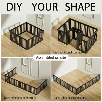 Jatindear 11 Panels Plastic Dog Playpen, Expandable & Durable Pet Fence - Indoor & Outdoor Portable with Secure Locking Door, Durable Safety Play Pen with Puppy, Cat, Small Animal(Black, 23.62" H)
