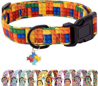 Faygarsle Dog Collar for Small Medium Large Dogs Colorful Puppy Collars for Female Dogs Toy Building Blocks Patterned Pet Collars for Summer Spring Wedding Puppy Girl Dog Collar M
