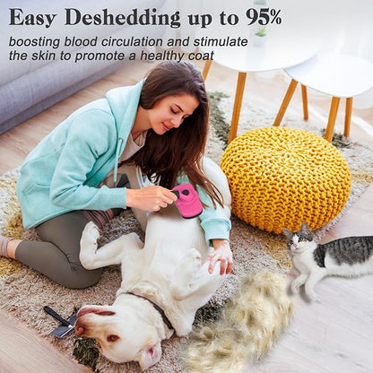 Dipoo Self-Cleaning Pet Grooming Brush - Skin-Friendly Deshedding Tool for Dogs & Cats in Pink, Removes Loose Hair and Tangles
