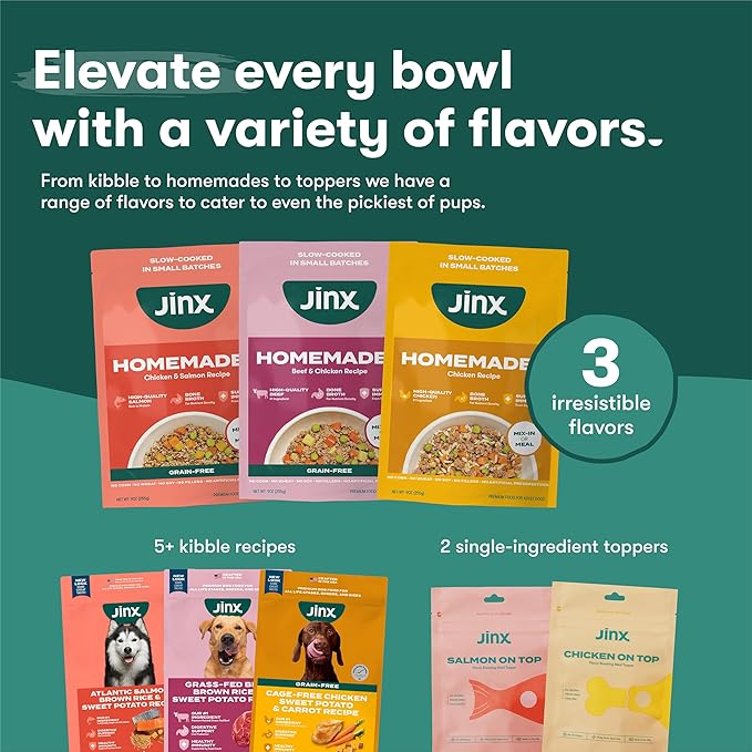 Jinx Beef & Chicken Grain Free Wet Dog Food Pouches, Meal or Dog Food Topper Mix-in, Made with Real Beef & Chicken, Bone Broth, No Fillers - Puppy, Adult, Senior, 9oz, 6 Pack