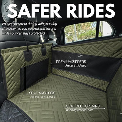 Premium Dog Car Seat & Back Seat – Waterproof & Non-Slip Travel Hammock with Storage Pockets | Secure & Comfortable Pet Seat Cover for Large & Medium Dogs – Fits Cars, SUVs & Trucks (Green)