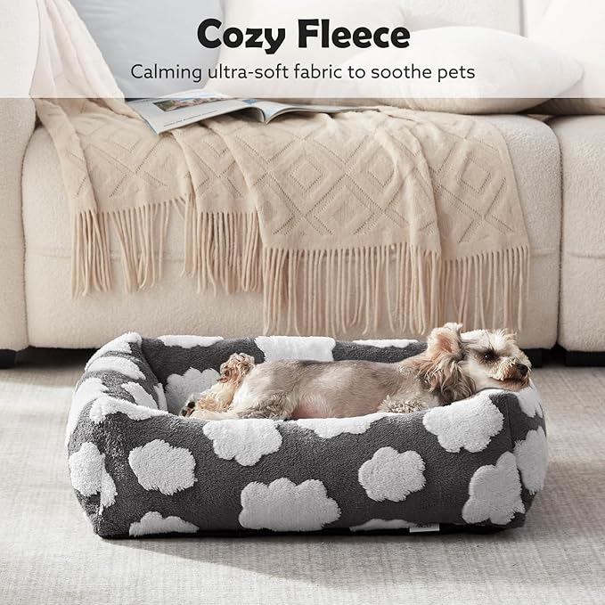 JOEJOY Small Dog Bed for Small Dogs, Rectangle Washable Orthopedic Dog Bed with Removable Zipper Cover, Cute Soft Calming Puppy Pet Bed with Jacquard Shaggy Plush & Non Skid Bottom
