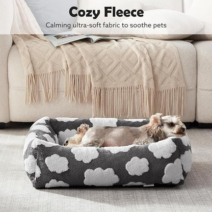 JOEJOY Small Dog Bed for Small Dogs, Rectangle Washable Orthopedic Dog Bed with Removable Zipper Cover, Cute Soft Calming Puppy Pet Bed with Jacquard Shaggy Plush & Non Skid Bottom