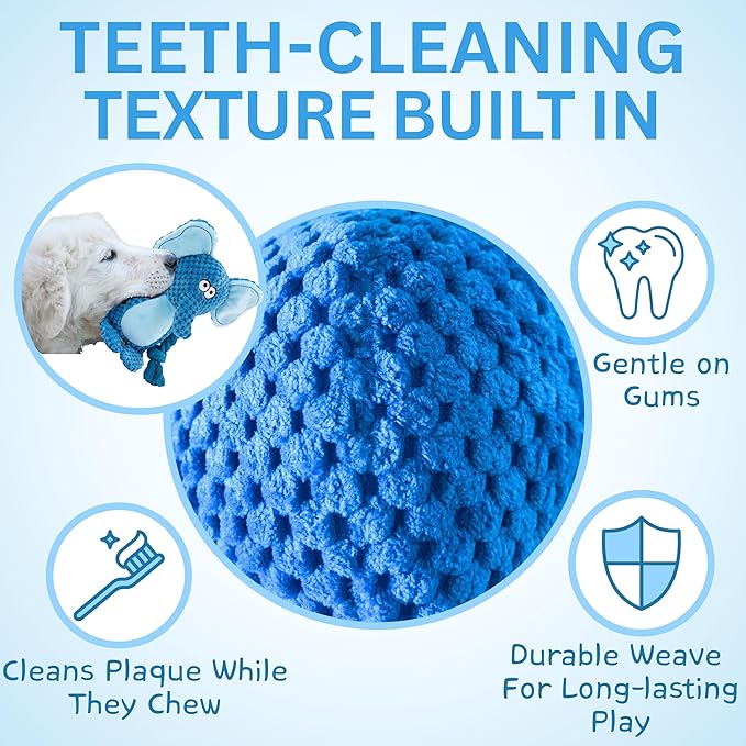 Leash and Leisure Plush Dog Toys, 3-Pack Variety Set with Squeaker, Crinkle Paper, Rope, Non-Toxic, Soft & Durable, Teething Puppy Toys- Farm Friends or Jungle Pals, 9.45 x 3.94 inches (Jungle Pals)