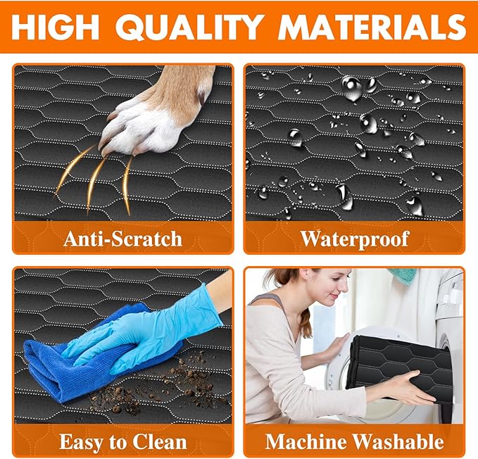 NECKORY Dog Back Seat Cover, Waterproof Scratch Proof Nonslip Dog Hammock for Car, Car Seat Cover for Back Seat with Sanitary Pad Mesh & Pocket for Cars SUVs and Trucks - S, Black/Orange
