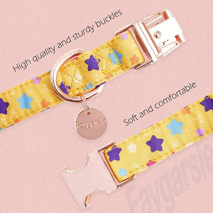 Faygarsle Yellow Stars Pattern Dog Collar for Small Medium Large Dogs Cute Puppy Collars for Female Dogs for Summer Spring Wedding Necklace Girl Dog Collar M