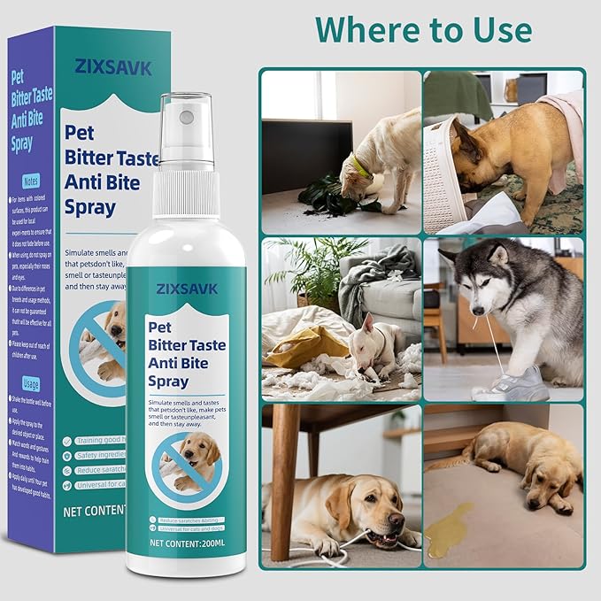 Zixsavk Bitter Apple Spray for Dogs - No Chew Spray for Dogs | Safe, Non-Toxic Chewing Deterrent | Stop Licking, Biting & Destructive Behavior | Training Aid(2 * 200ml)