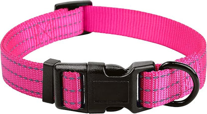 Mile High Life Dog Collar | Nylon Reflective Dog Collars | Light Weight Puppy Collars | Pink Dog Collars for Large Dogs (Solid Pink, Large)