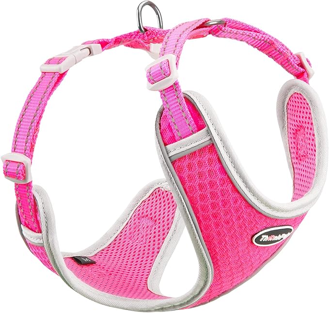 ThinkPet Reflective Breathable Soft Air Mesh No Pull Puppy Choke Free Over Head Vest Harness for Puppy Small Medium Dogs and Cats Rose Red Large