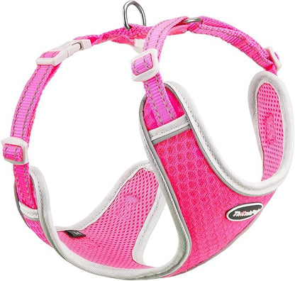 ThinkPet Reflective Breathable Soft Air Mesh No Pull Puppy Choke Free Over Head Vest Harness for Puppy Small Medium Dogs and Cats Rose Red Large