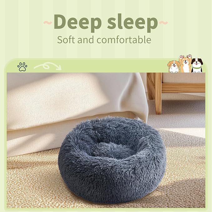 Comfort Donut Dog Bed for Small Dogs, Cat Bed & Pet Bed for Indoor Use, Medium Size with Soft Plush, Round Dog Beds for Large Dogs and Cats (Gray, 20''Lx20''Wx8''Th)