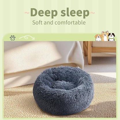 Comfort Donut Dog Bed for Small Dogs, Cat Bed & Pet Bed for Indoor Use, Medium Size with Soft Plush, Round Dog Beds for Large Dogs and Cats (Gray, 20''Lx20''Wx8''Th)