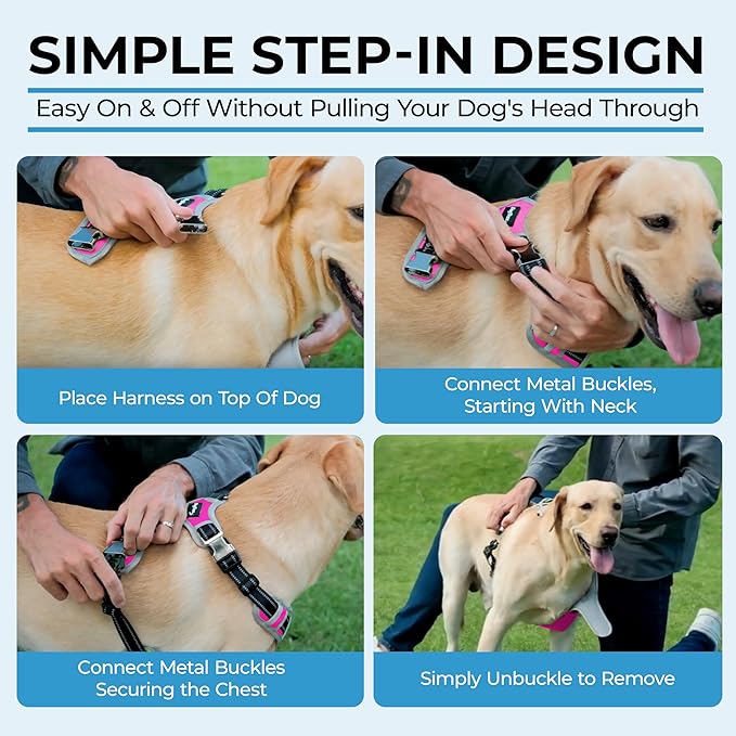 DogTraxs - Step-in Dog Harness - for Extra Large Dogs - Soft Padding & Reflective Trim - Adjustable No Pull Through Design - Control Handle - Top & Front Clip Durable - Pink
