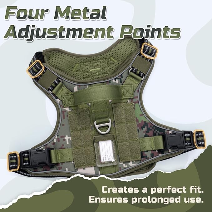 rabbitgoo Tactical Dog Harness for Small Dogs, No Pull Military Service Vest with Handle & Molle, Easy Control for Training Walking, Adjustable Reflective Straps, Green camo, S