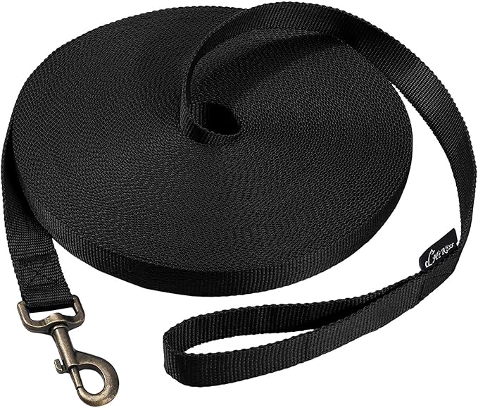 HIKISS Long Dog Leash Obedience Recall Training Agility Lead with Thickening Material for Large Dog - 15ft 20ft 30ft 50ft 100ft Training Leash (Black 20ft)