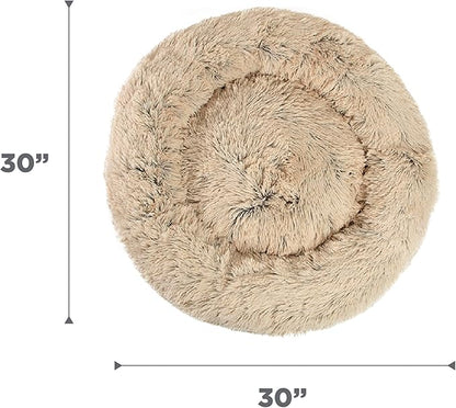 Best Friends by Sheri The Original Calming Donut Dog Bed – Washable Plush Pet Bed for Medium Breeds up to 45 lbs, Shag Faux Fur, Taupe, Medium (30" x 30")