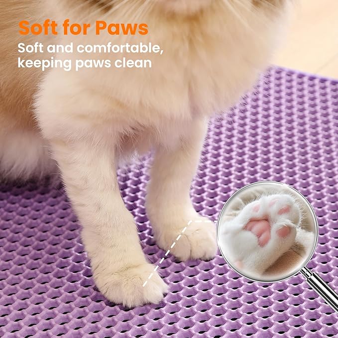 Petinstinct Cat Litter Mat, 24x18 Inches Large Double Layer Honeycomb Cat Litter Trapping Mat, Non Slip Waterproof Urine Proof Cat Litter Box Mat for Floor, Kitty Litter Rug, Cat Supplies, Purple