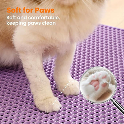 Petinstinct Cat Litter Mat, 24x18 Inches Large Double Layer Honeycomb Cat Litter Trapping Mat, Non Slip Waterproof Urine Proof Cat Litter Box Mat for Floor, Kitty Litter Rug, Cat Supplies, Purple