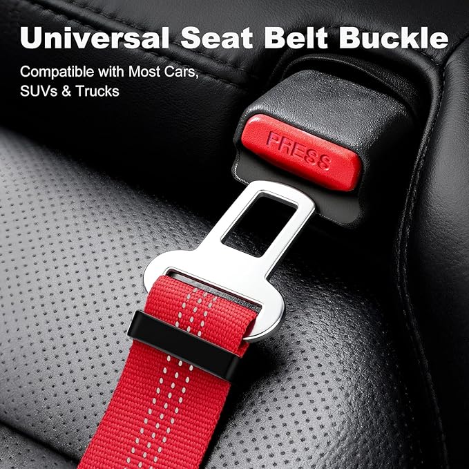 APakBak Dog Seat Belt for Car, Adjustable Dog Car Harness Seatbelt for Small Medium Large Dogs, Heavy Duty Travel Safety Restraint with Locking Aluminum Hook & Reflective Nylon Strap, Red
