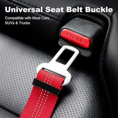 APakBak Dog Seat Belt for Car, Adjustable Dog Car Harness Seatbelt for Small Medium Large Dogs, Heavy Duty Travel Safety Restraint with Locking Aluminum Hook & Reflective Nylon Strap, Red