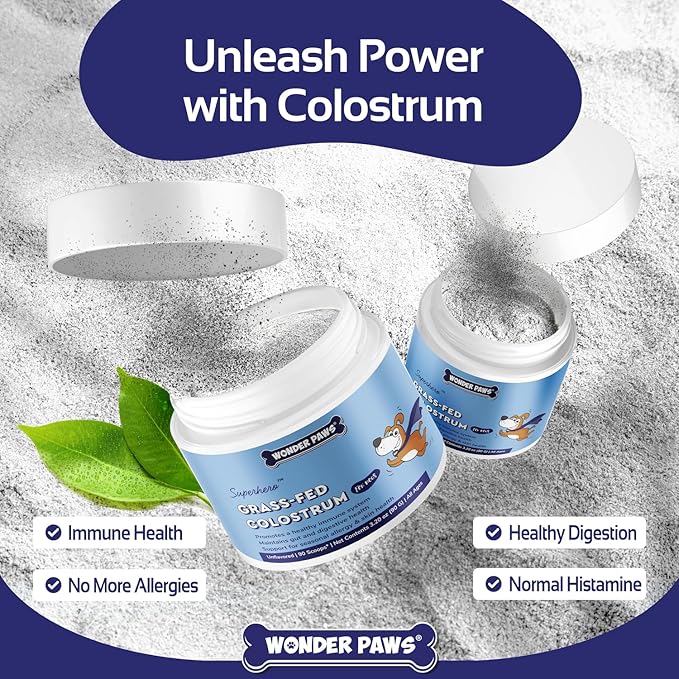 WONDER PAWS Premium Grass Fed Colostrum for Dogs – Pure Bovine Colostrum for Dogs – Immune, Allergy, Skin & Itch Relief – All Ages, Sizes & Breeds – 3.20oz