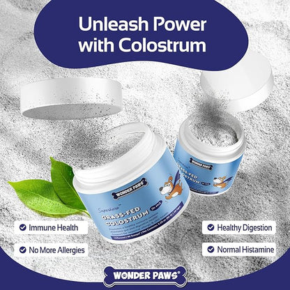 WONDER PAWS Premium Grass Fed Colostrum for Dogs – Pure Bovine Colostrum for Dogs – Immune, Allergy, Skin & Itch Relief – All Ages, Sizes & Breeds – 3.20oz