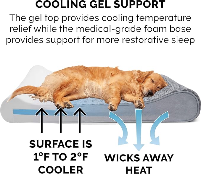 Furhaven Cooling Gel Dog Bed for Large/Medium Dogs w/ Removable Washable Cover, For Dogs Up to 38 lbs - Ultra Plush Faux Fur & Suede Luxe Lounger Contour Mattress - Gray, Large