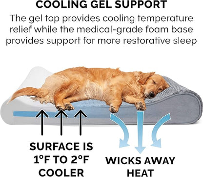 Furhaven Cooling Gel Dog Bed for Large/Medium Dogs w/ Removable Washable Cover, For Dogs Up to 38 lbs - Ultra Plush Faux Fur & Suede Luxe Lounger Contour Mattress - Gray, Large