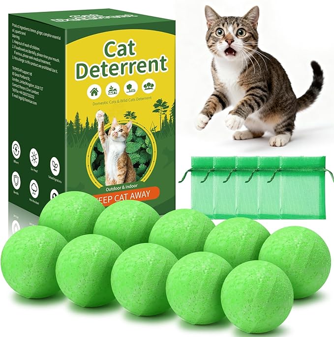 DOBYONE Cat Deterrent Outdoor & Indoor,10Pack Natural Cat Repellent Essential Oils Ball Anti Cat Scratch for Furniture, Keep Cats Off Yard Garden Lawn Plants Trash Can,Keep Cats Away (10)