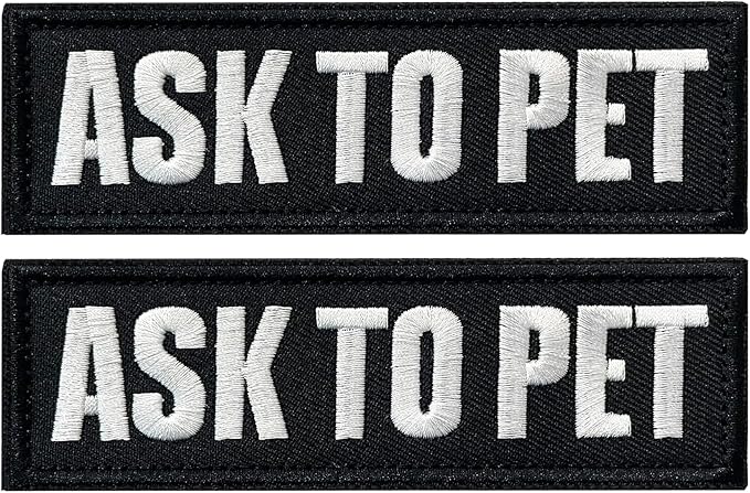TACVEL 2 Pieces Ask to Pet Dog Patches with Hook Backing for Service Animal Vests, Harnesses