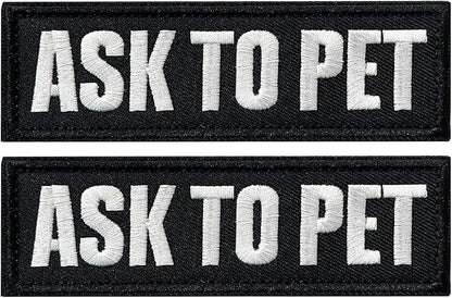 TACVEL 2 Pieces Ask to Pet Dog Patches with Hook Backing for Service Animal Vests, Harnesses