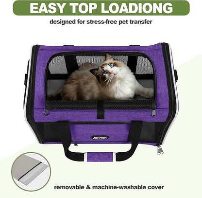 GAPZER Per Carrier for Cat 18x11x11 Inch FAA Complaint, Kitten Taxi Top Load Soft Cloth Bag, Small Animal Portable in Cabin Crate Shih Tzu Dog Kennel Carry Case, 4-Sided-Ventilated Kitty Purse Purple