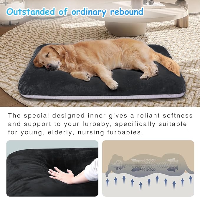 Magic Dog Super Soft Large Dog Bed, 39 Inches Orthopedic Foam Pet Beds with Anti Slip Bottom, Dog Sleeping Mattress with Removable and Washable Cover, Dark Grey L,39'' X 33.5'' X 3.7''