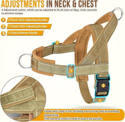 Lukovee No Pull Dog Harness & Leash Set - Heavy Duty Dog Vest Harness with Soft Padded for Medium Large Dogs, Adjustable Reflective Tactical Pet Harness for Easy Walk and Training (L, Yellow)