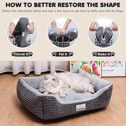 Baodan Small Dog & Cat Bed - Extra Soft, Washable, Non-Skid, Calming for Puppy & Kitten, Grey, 20 inches