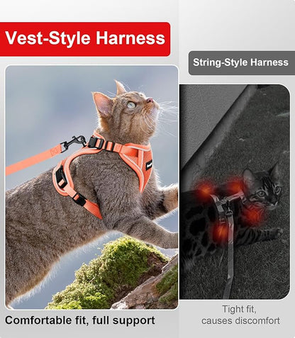 Cat Harness and Leash for Walking Escape Proof Soft Adjustable Cat Leash Breathable Comfortable Vest Easy to Wear Kitten Harness for Outdoor Travel Orange M
