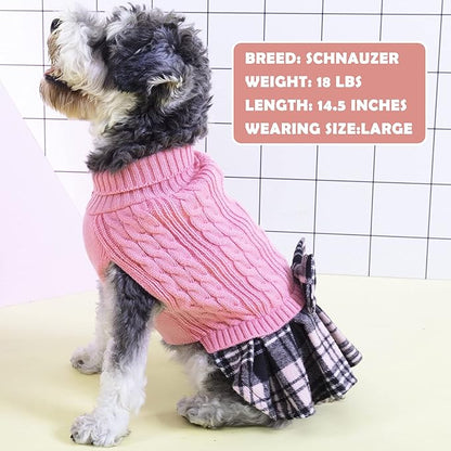 KYEESE Dog Sweater Soft Turtleneck Pet Sweater Dress Stretchy Cat Sweaters Thick Dogs Clothes with Bowtie Warm Pullover Pet Coats Comfy Knitwear Dog Sweaters for Small Dogs Girl, Pink, Large