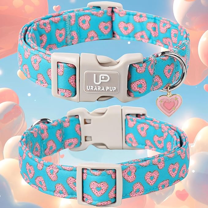 Valentine’s Dog Collar, Pink Heart Dog Collar with Quick Release, Valentine’s Gift Pet Girl Boy Dog Collar for Puppy Small Medium Dogs