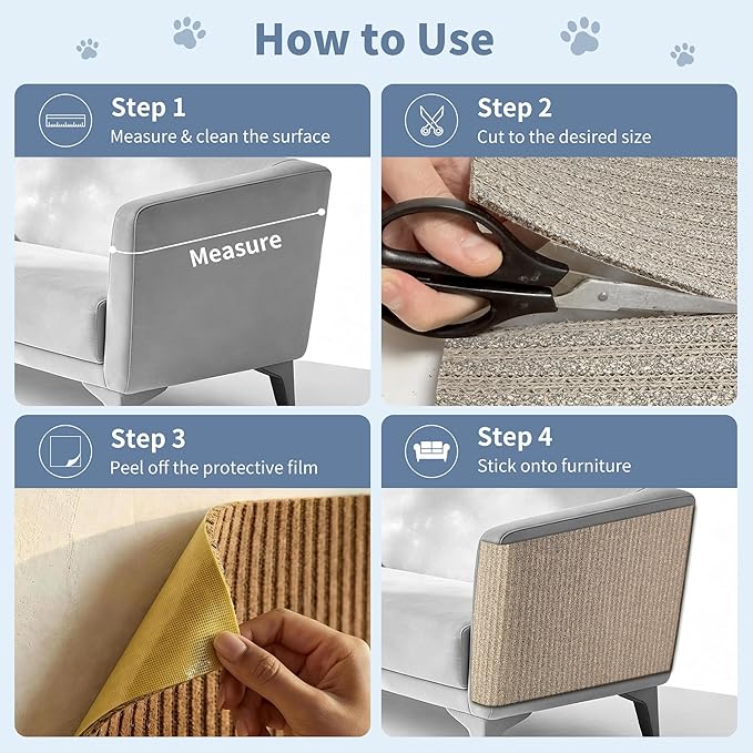 Natural Cork Cat Scratcher Mat, Self-Stick & Trimmable Furniture Protector for Couch, Door, Wall & Bed Corner, Claw-Friendly for Indoor Cats (Smoke Gray, 39.4 x 11.8 Inch)