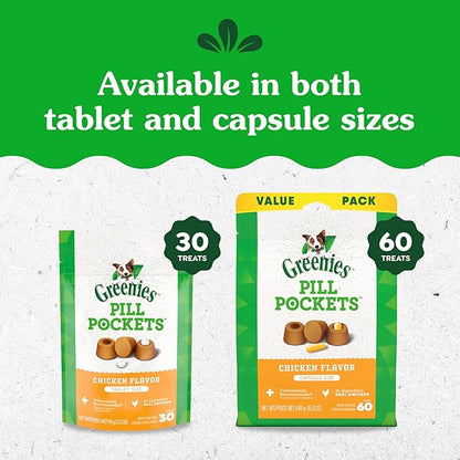 Greenies Pill Pockets for Dogs, Small Size Soft Dog Treats, Chicken Flavor, 3.2 oz. Pouch