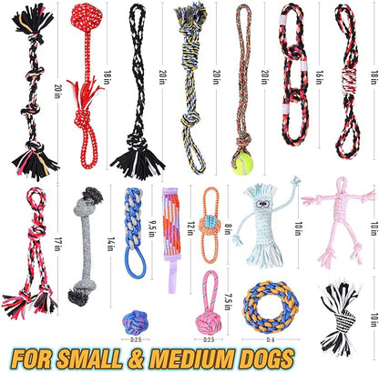 PPTAIO Dog Rope Toys with 18 pcs for Teething, Entertainment & Interaction, Dog Chew Toys, Training Tug Balls and Squeaky Toys for Medium&Small Puppies.
