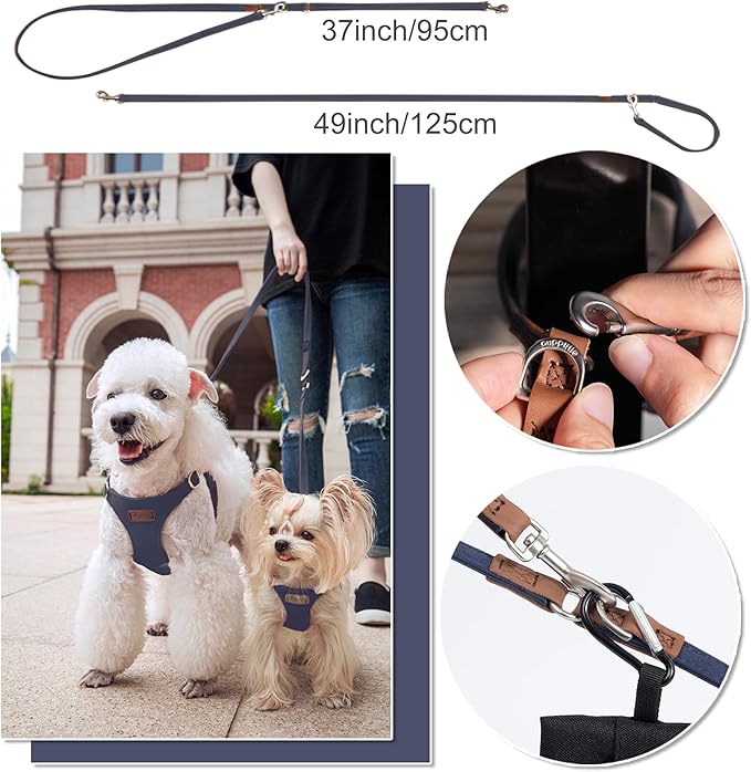 Puppytie No Pull xs Dog Harness with Multifunction Dog Leash,Soft Adjustable No Choke Escape Proof Pet Harness Vest,Navy,XS