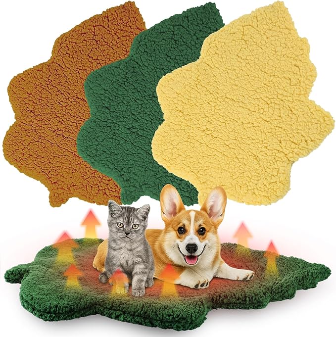 BrightRow 3 Pack Self Warming Pet Bed Leaf Shape Self Heating Cat Dog Mat Washable Thermal Sleeping Pad for Indoor Outdoor Hedgehog, Bunny, Sugar Glider, Rat, Chinchilla(Mixed Colors,Large-19 x29)