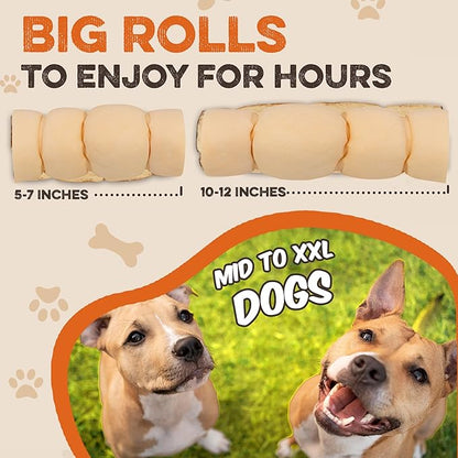 Premium Beef Cheek Rolls for Dogs 10-12" - (5-Pack) Long Lasting, Safe & Natural Rawhide Alternative Chews, Ideal for Large Dogs & Aggressive Chewers, Supports Dental Health & Digestion