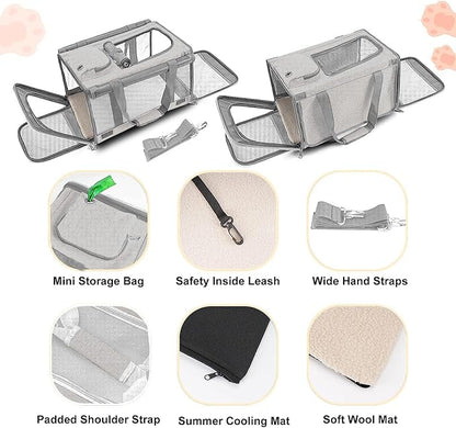 GAPZER Pet Carrier for Large Cat Soft-Sided Animal Traveling Bag for Medium Cat up to 20lbs / Washable Small Dog Puppy 10 lbs Crate Case with Privacy Curtains for Home Outdoor Travel Beige White