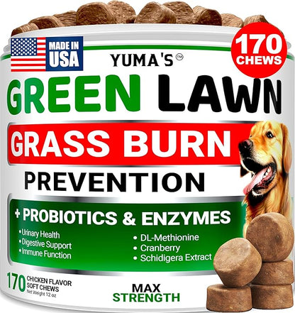YUMA'S Dog Urine Neutralizer for Lawn - 170 Chews - Advanced Grass Green Savers for Dog Urine - Canine Pee Grass Neutralizer Supplement - Green Lawn Treats with Probiotics and Digestive Enzymes